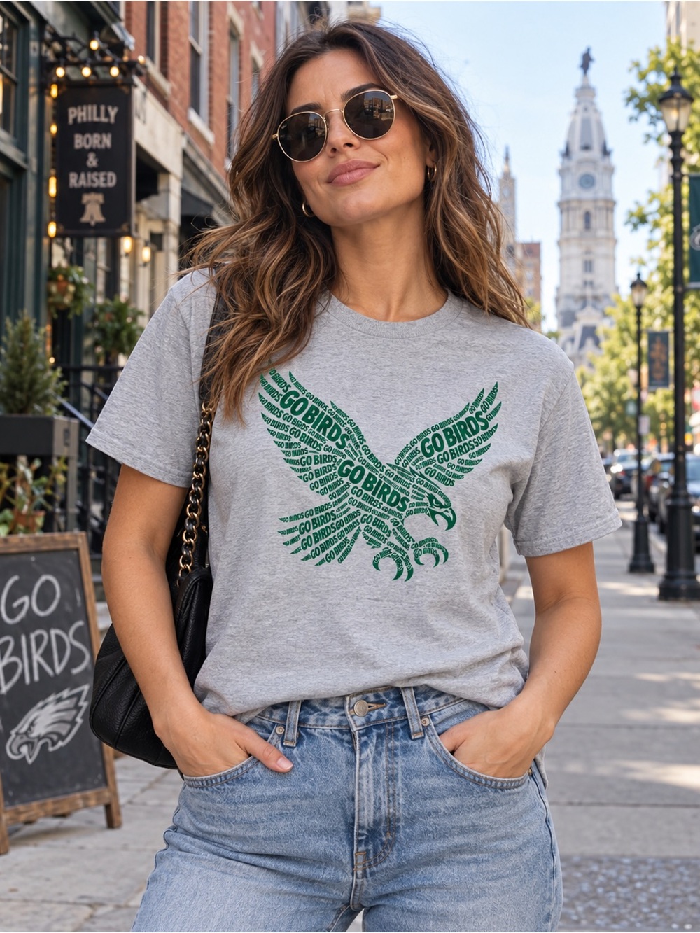 Philadelphia Eagles Gray T-Shirt with Green Eagle Graphic - Go Birds S 5xl